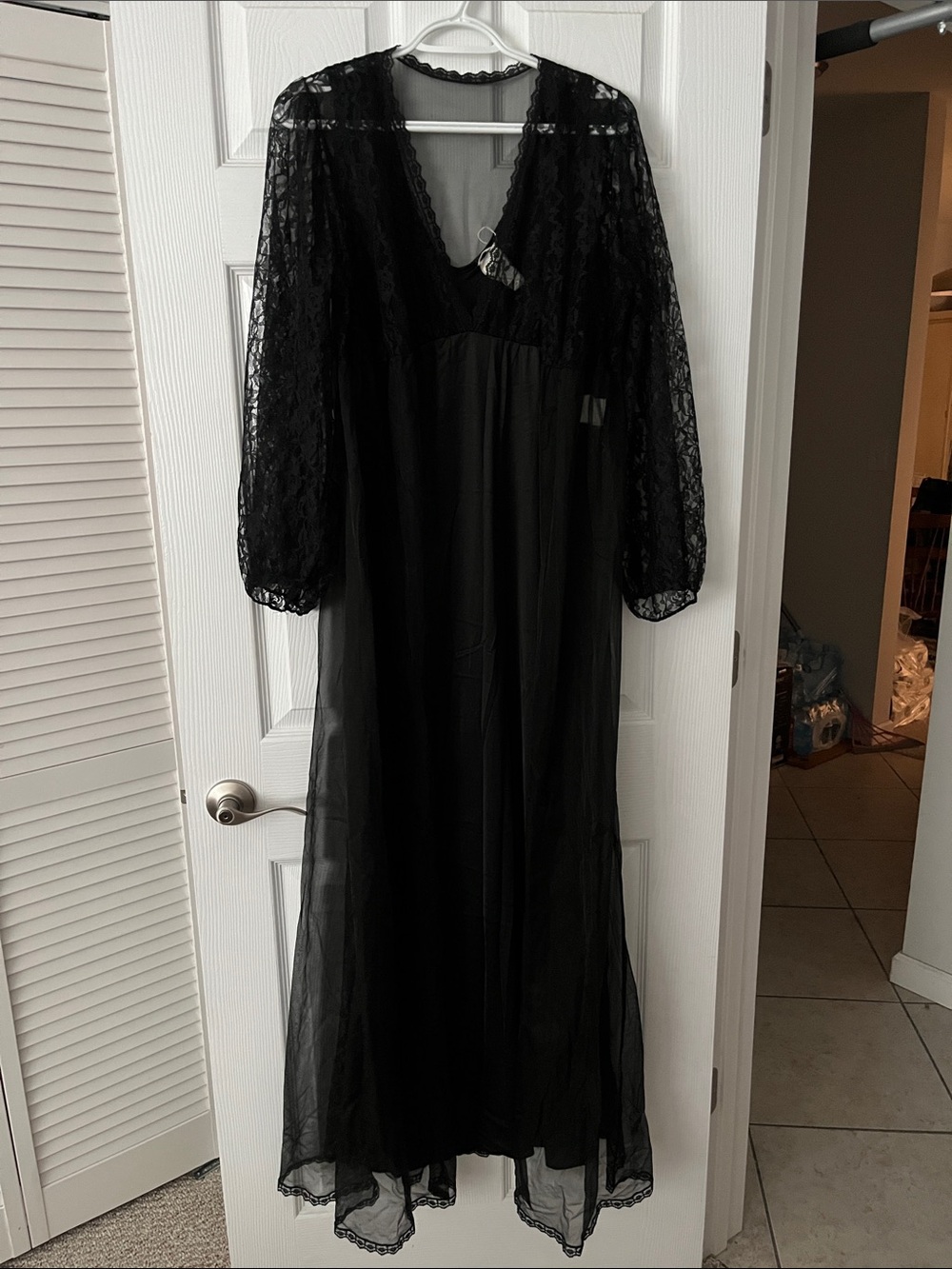 Black Lace Long Nightgown - Elegant Sheer Sleepwear